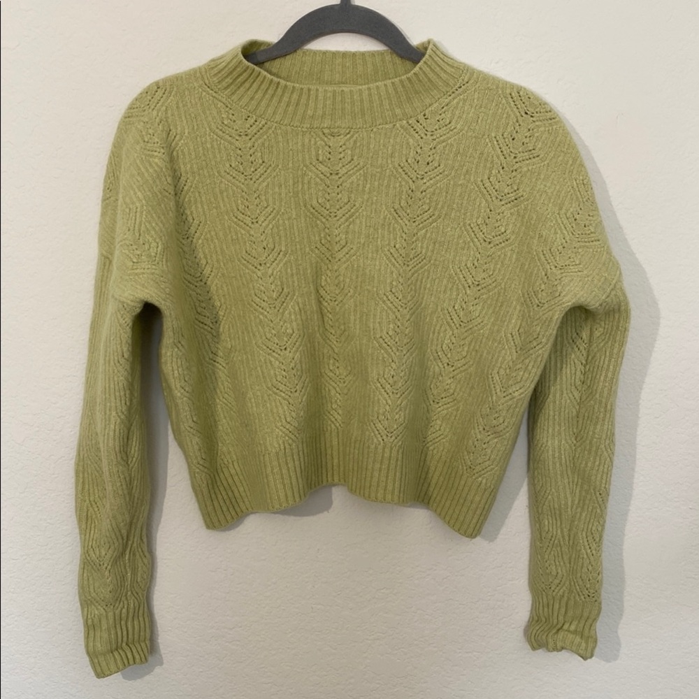 Green Crew Neck Cropped Sweater with Ribbed Knit